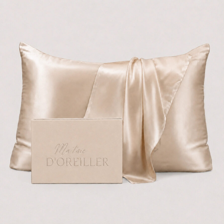 Taie d'oreiller en soie de mûrier 22 momme Grade 6A beige champagne